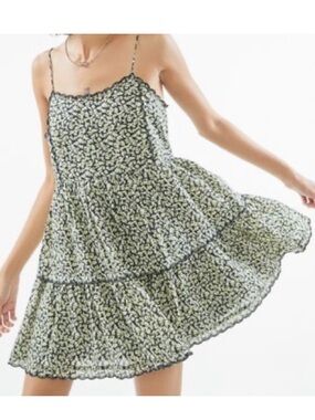 Urban Outfitters Floral Babydoll Mini Dress Small Black Yellow Cottagecore Boho